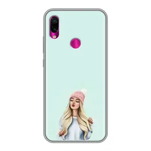 Силіконовый Чохол на Xiaomi Redmi Note 7 Pro з картинкой Модных девушек (В шапці)