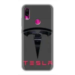 Силиконовый бампер с картинкой машины на Xiaomi Redmi Note 7 (Logo TESLA)