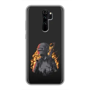 Силиконовый чехол с картинкой "Герой Pubg" на Xiaomi Redmi Note 8 Pro (В огне)