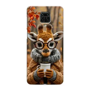 Печатный чехол «Зверята с кофе» для Xiaomi Redmi Note 9 Pro Max (Жираф с кофе)