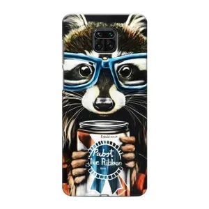 Силиконовый Чехол с Енотами на Xiaomi Redmi Note 9 Pro (Енот в очках)