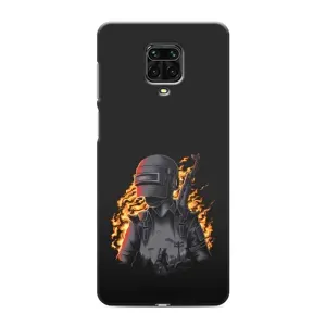 Силиконовый чехол с картинкой "Герой Pubg" на Xiaomi Redmi Note 9 Pro (В огне)