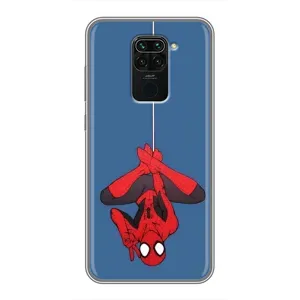 Чехол Супергерой Человека Паука на Xiaomi Redmi Note 9 (На паутине)