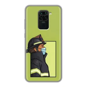 Силиконовый бампер (Работники) на Xiaomi Redmi Note 9 (Пожарник)