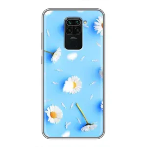 Чохол з Квітами для Xiaomi Redmi Note 9 (ромашки на блакитному)