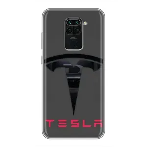 Силиконовый бампер с картинкой машины на Xiaomi Redmi Note 9 (Logo TESLA)