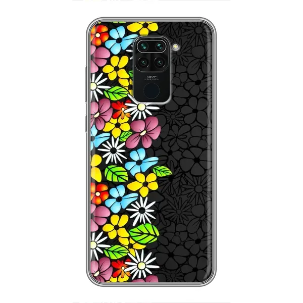 Чехол с рисунком «Яркие цветы на черном» для Xiaomi Redmi Note 9