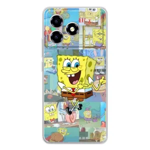Силиконовый чехол Спанч Боб на ZTE Blade A36 (Радостный Спанч Боб)