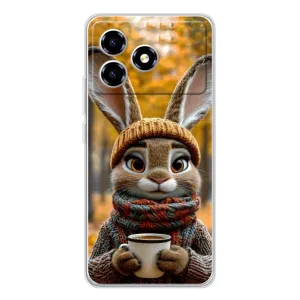 Печатный чехол «Зверята с кофе» для ZTE Blade A36 (Зайчик с кофе)