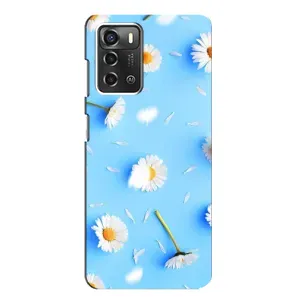 Чохол з Квітами для ZTE Blade A52 (ромашки на блакитному)