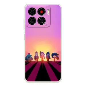 Силиконовый Чехол на ZTE Blade A56 с картинкой Brawl Stars (Персонажи в закате)