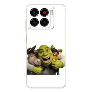 Печатный чехол с принтом Шрек для ZTE Blade A56 (Шрек осел и кот)