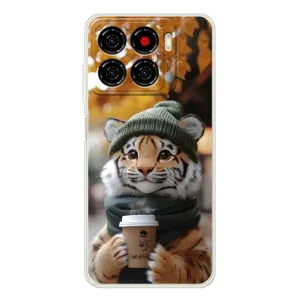 Печатный чехол «Зверята с кофе» для ZTE Blade A56 (Тигр с кофе)