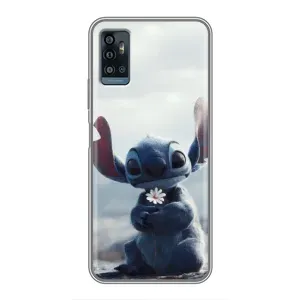 Чехол с рисунком Стич для ZTE Blade A71 (Стич с цветочком)