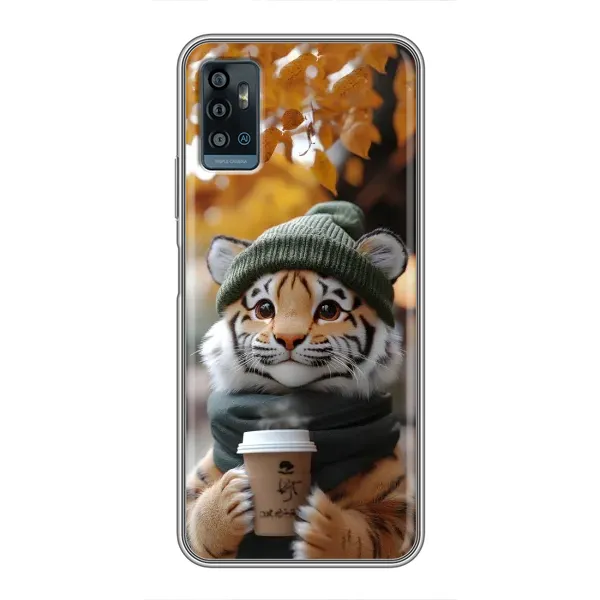 Чехол с рисунком «Тигр с кофе» для ZTE Blade A71 Чехол с рисунком «Тигр с кофе» для ZTE Blade A71