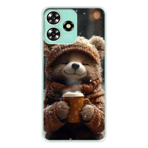 Печатный чехол «Зверята с кофе» для ZTE Blade A73 (Медвежонок с кофе)