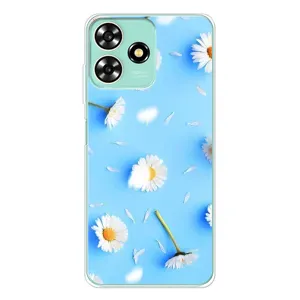 Чехол с Цветами для ZTE Blade A73 (ромашки на голубом)