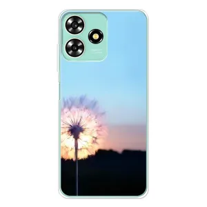 Силиконовый Чехол с одуванчиками на ZTE Blade A73 (Закат с одуванчиком)
