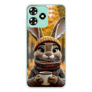 Печатный чехол «Зверята с кофе» для ZTE Blade A73 (Зайчик с кофе)