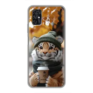 Печатный чехол «Зверята с кофе» для ZTE Blade V2020 Smart (Тигр с кофе)