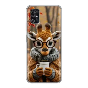 Печатный чехол «Зверята с кофе» для ZTE Blade V2020 Smart (Жираф с кофе)