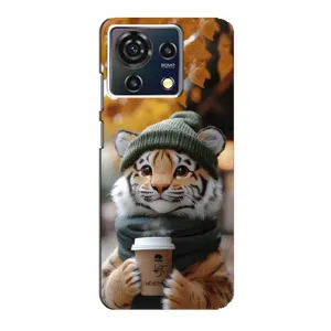 Печатный чехол «Зверята с кофе» для ZTE Blade V50 Vita (Тигр с кофе)