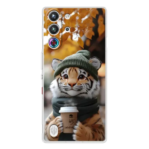 Чехол с рисунком «Тигр с кофе» для ZTE Nubia RedMagic 10 Pro