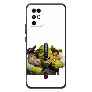 Печатный чехол с принтом Шрек для ZTE Nubia RedMagic 6R (Шрек осел и кот)