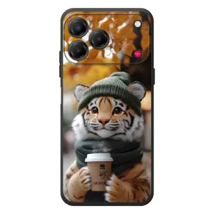 Печатный чехол «Зверята с кофе» для ZTE Nubia V80 Design (Тигр с кофе)