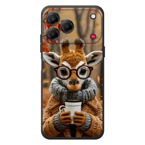 Печатный чехол «Зверята с кофе» для ZTE Nubia V80 Design (Жираф с кофе)