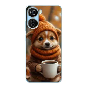 Печатный чехол «Зверята с кофе» для ZTE V40 Design (Собачка с кофе)