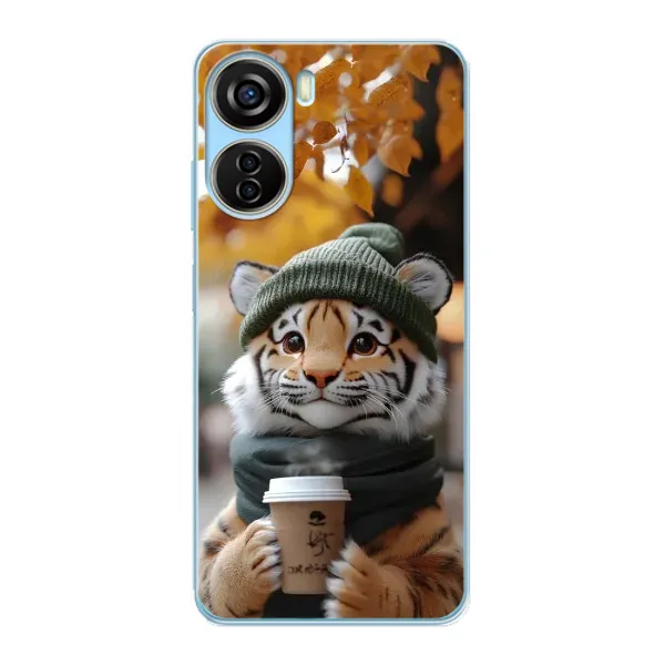 Чехол с рисунком «Тигр с кофе» для ZTE V40 Design Чехол с рисунком «Тигр с кофе» для ZTE V40 Design