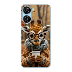 Печатный чехол «Зверята с кофе» для ZTE V40 Design (Жираф с кофе)